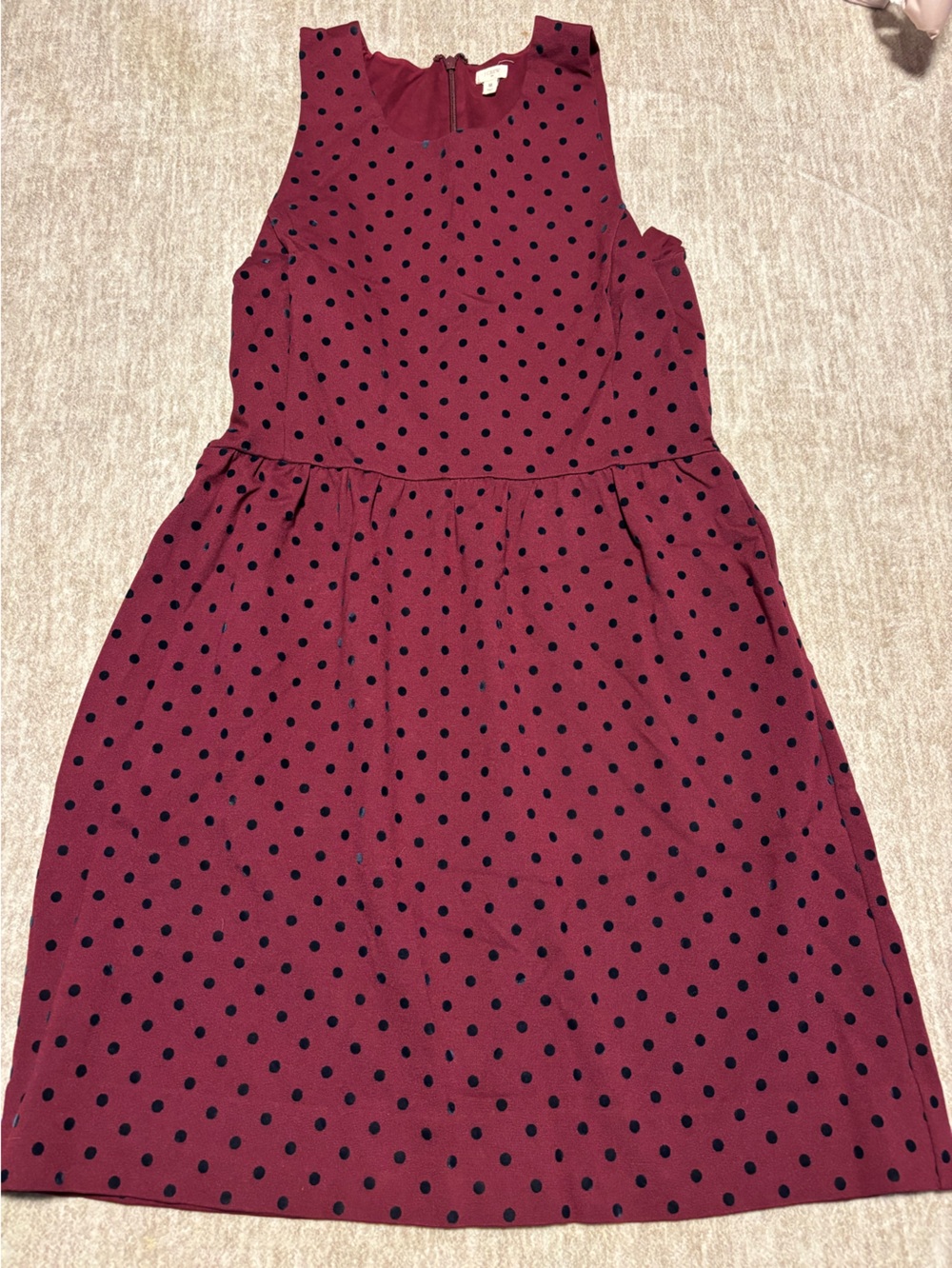 J.Crew Factory Velvet Dot Ponte Dress Stretch Maroon/Burgundy (Size M)